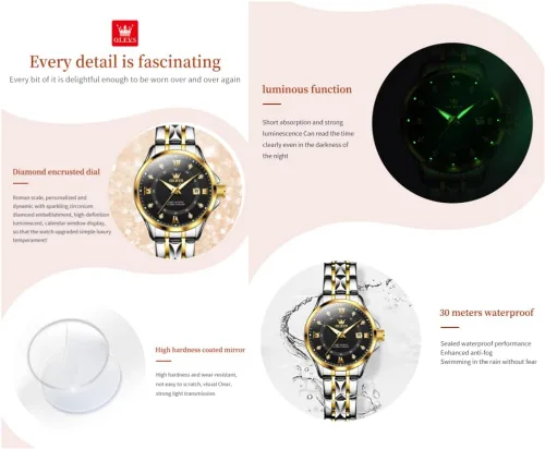 Vista 4 de OLEVS Classic Watches for Women Analog Quartz Watch Stainless Steel Rugged Waterproof Watches Unique Calendar Date Business Wrist Watch