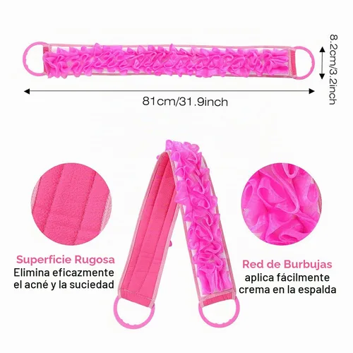 Vista 3 de Paquete de 3 esponjas de doble cara para la espalda, esponja de ducha, esponja larga exfoliante para la espalda, rascador con asa, aplicador