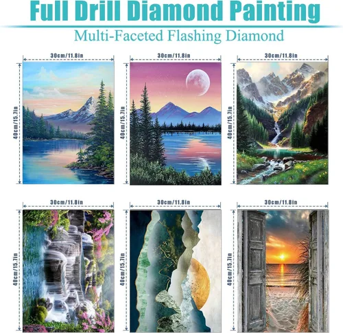 Vista 2 de DOTZSO Paquete de 6 Pintura de Diamantes para Adultos, Kit de Pintura de Diamante 5D para Bricolaje, Kit Completo de Arte de Diamantes con Pintura