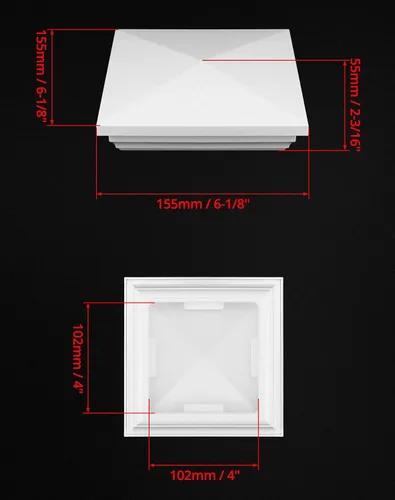 Vista 6 de QWORK Tapón para poste de valla de vinilo, paquete de 4 cubiertas superiores de PVC de 4 x 4 pulgadas, cubierta superior para poste de valla