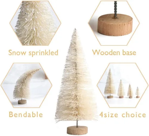 Vista 4 de 8 mini árboles de Navidad, árboles artificiales con base de madera, árboles de Navidad en miniatura de mesa con 4 coronas pequeñas de Navidad