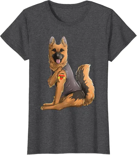 Vista 3 de Camiseta de perro con tatuaje de pastor alemán I Love Mom para el día de la madre, Negro, S