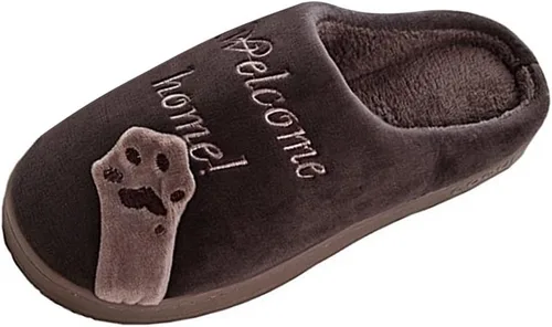 Vista 4 de Rojeam - Zapatos de felpa con diseño de gato para mujer, cálidos, antideslizantes, antideslizantes, para mujer y hombre