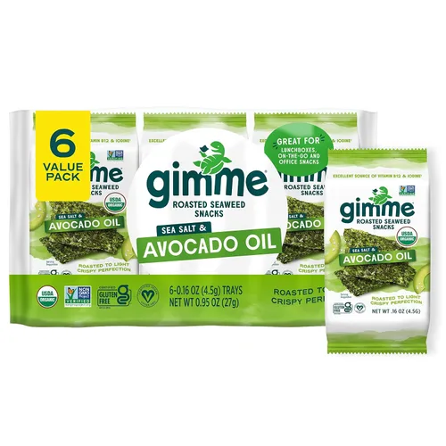 Vista 11 de gimMe - Bocadillo de algas marinas orgánicas tostadas con sal marina, 6 paquetes de 15oz