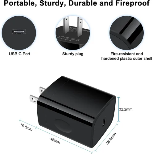 Vista 6 de Bloque adaptador de cargador de pared USB C de 20W para Samsung Galaxy A37 S26 S25 A16 S24 FE S23 S22 Ultra 5G S21 FE S10 S10e S9 S8 A55 A35 A14 A54