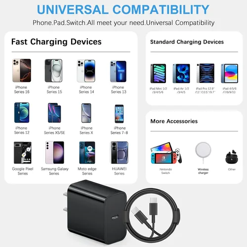 Vista 4 de Cargador USB C tipo C de carga rápida de 10 pies de largo para iPhone 17, 16, 15, paquete de 3 cargadores rápidos USB C para iPhone 17/17 Plus/17