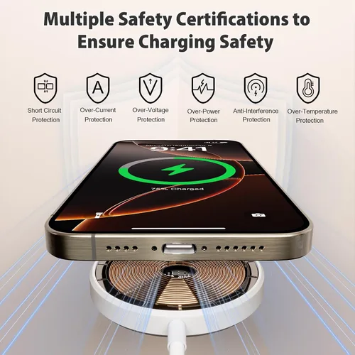Vista 5 de [Certificado MFi de Apple] Cargador magnético de 10 pies para iPhone 17, 16, 15, paquete de 2 Fast Charge, for Apple MagSafe Wireless Charger