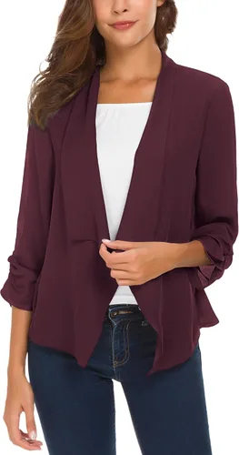 Vista 10 de Urban CoCo Blazer ligero de gasa fina con mangas fruncidas para mujer Negro