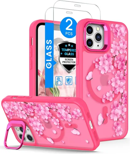 Vista 10 de Dretal Magnético para iPhone 11 Pro, Funda Floral, Protector de Pantalla, Anillo de Lente Integrado, Soporte, Protección de Grado Militar, Funda