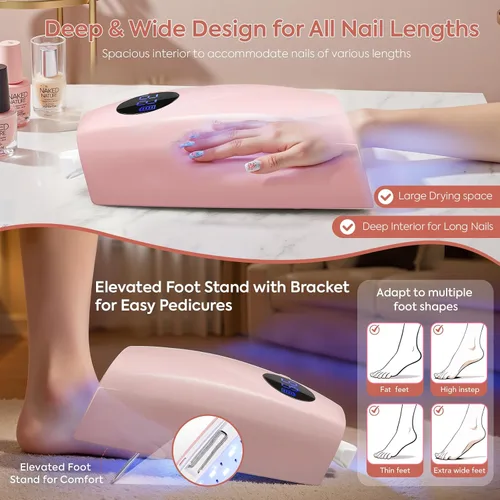 Vista 4 de Lámpara de uñas LED UV, luz UV inalámbrica de 72 W para uñas de gel con 45 Rosa