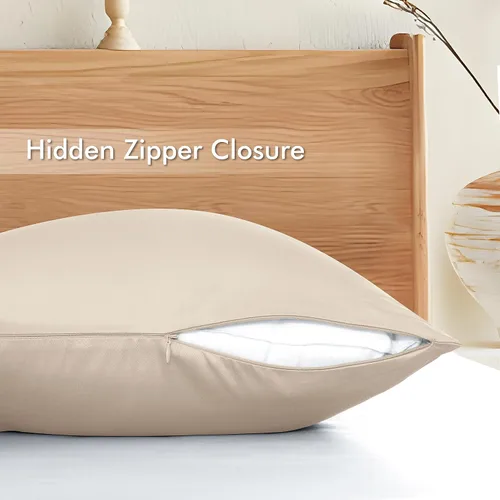 Vista 6 de Fundas de almohada de viscosa de bambú con cremallera, tamaño estándar, 2 Beige