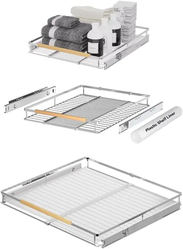 Vista 14 de Cajón de cesta deslizante expandible, organizador de gabinete extraíble, estantes de despensa deslizables resistentes para cocina, debajo