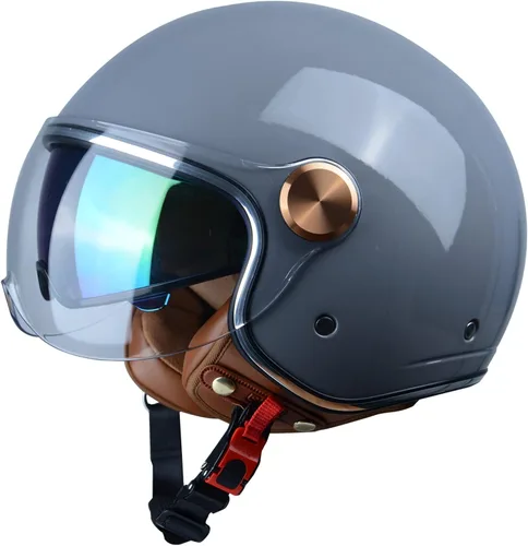 Vista 13 de Casco de moto de cara abierta para adultos, aprobado por DOT, 3/4 retro Vespa, con viseras duales, para motoneta, crucero, bobber y chopper
