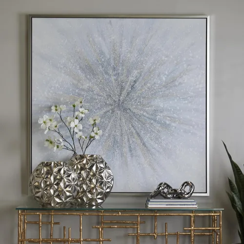 Vista 3 de Deco 79 Lienzo decorativo radial con marco plateado, 47 x 2 x 47 pulgadas, color azul