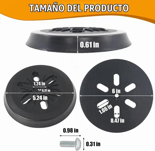 Vista 2 de Almohadilla de lijado de repuesto de 6 pulgadas compatible con lijadoras orbitales Bosch ROS65VC 1250DEVS 3727DVS 3727DEVS, almohadilla de respaldo
