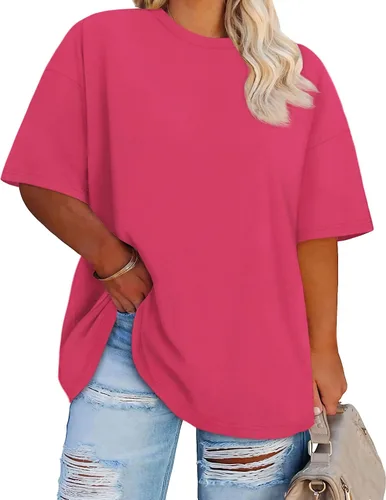 Vista 20 de Blusas de Talla Grande Casuales Camisetas Oversized para Mujeres Ajuste Holgado Cuello Redondo Blusas Camisetas Básicas de Verano Tees