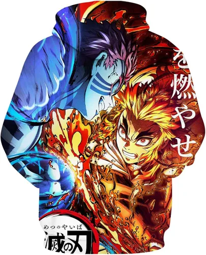 Vista 2 de RASBCTK Demon Rengoku Shinjurou Slayer Hoodies Men's Flame Printed Sweatshirt 3D Hoodie Anime Cosplay Costumes