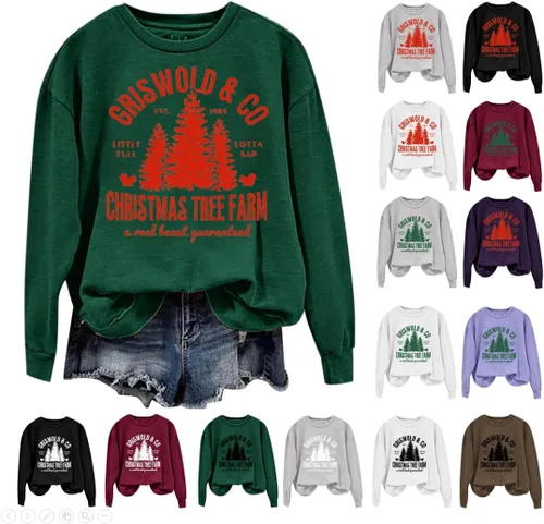 Vista 2 de Suéter feo de Navidad para mujer, a la moda, divertido gráfico, sudaderas de Navidad, camisetas de manga larga para otoño