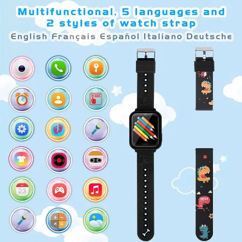 Vista 3 de OKYUK Reloj inteligente para niños, reproductor de MP3, reloj de música, teléfono con alarma de cámara, cámara SOS, llamada de 2 vías, reloj