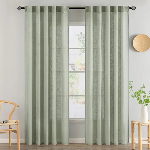 Vista 85 de MIULEE - Cortinas semitraslúcidas suaves y gruesas con textura de lino para cocina y ventana de baño, con trabilla trasera y bolsillo para Blanco