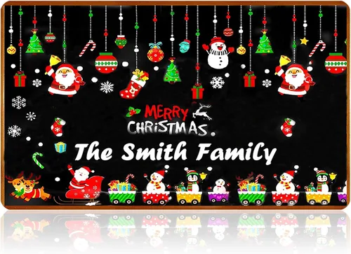 Vista 8 de Tapetes de puerta personalizados de bienvenida de Navidad para puerta delantera, tapete de invierno personalizado con nombre de la familia, tapetes