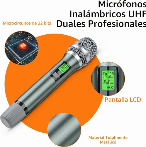 Vista 5 de Kimyah Sistema de micrófono inalámbrico, micrófonos inalámbricos UHF duales de metal, rango de 328 pies, ideal para iglesia, conferencia y karaoke