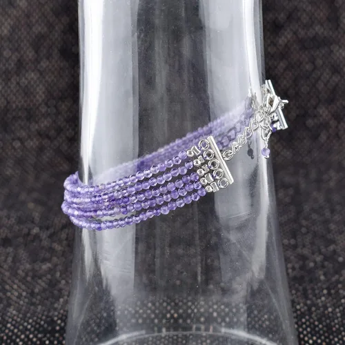 Vista 11 de YANARA Gemstone Bracelets For Women Birthstone, Natural Gemstone Layered Micro-Beads, Dainty Handmade Jewelry Chakra Energy Healing Crystals Silver