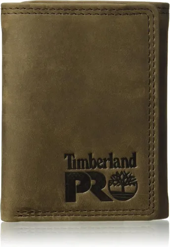 Vista 5 de Timberland PRO - Cartera triple de cuero para hombre con ventana para tarjeta de identificación, Negro/Bullard, Talla única negro (Black/Brandy)