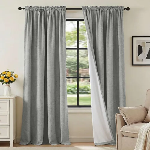Vista 66 de H.VERSAILTEX Cortinas 100% opacas con aspecto de lino para dormitorio, bloqueo de luz completa, bolsillo para barra, cortinas de ventana gruesas