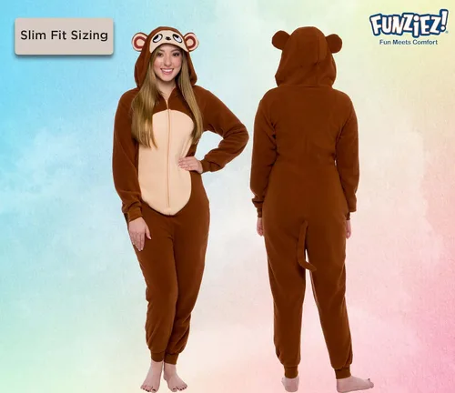 Vista 3 de Slim Fit Adult Onesie - Animal Halloween Costume - Plush Fruit One Piece Cosplay Suit for Women and Men by FUNZIEZ!