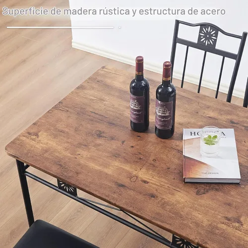 Vista 4 de VECELO juegos de mesa de comedor para cocina para 4, juego de 5 piezas de madera rectangular para desayunador, comedor con sillas acolchadas de PU