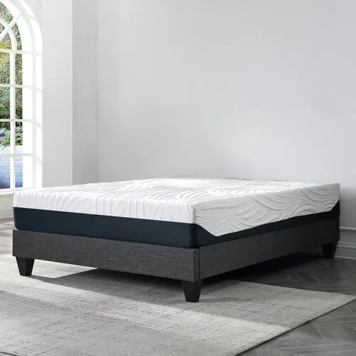 Vista 3 de AC Pacific Base de cama de plataforma individual, cama tapizada de 13 pulgadas de alto con listones de madera, no necesita somier, diseño