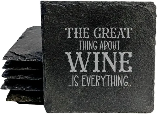 Vista 16 de Rustic Drinking Wine is My Hobby Slate Coasters Set of 8 – Round – USA Made Witty wine lover’s motto engraved on real slate coasters — “drinking