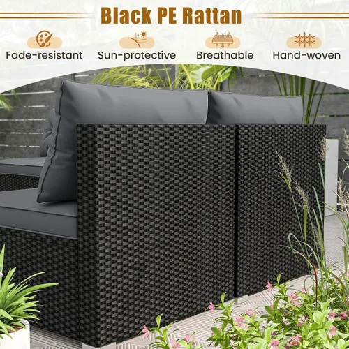 Vista 4 de RELAX4LIFE Muebles de mimbre para exteriores de 5 piezas, juego de conversación seccional de ratán PE con 4 sofás sin brazos y mesa de centro de Gris