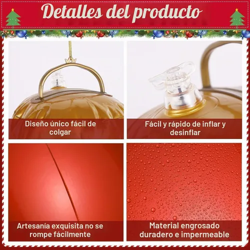 Vista 4 de 4 adornos inflables de Navidad de 24 pulgadas, bolas de Navidad colgantes de gran tamaño, decoraciones de Navidad al aire libre para Navidad verde