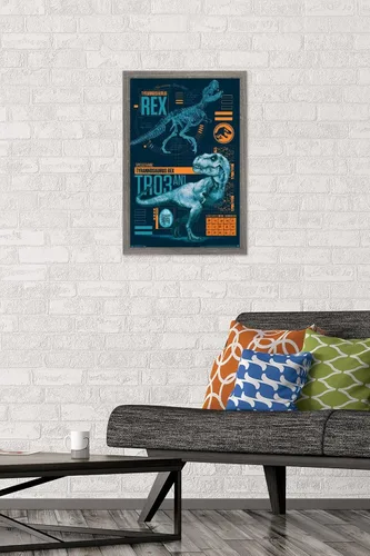 Vista 2 de Trends International Jurassic World: Fallen Kingdom - Póster de pared T-Rex, 14.725 x 22.375 pulgadas, versión enmarcada de madera de granero
