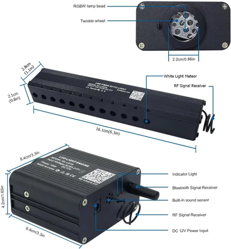 Vista 5 de AKEPO Kit de Luces de Fibra Óptica Twinkle Meteor APP de Tamaño Pequeño 16W, Estrella Fugaz+RGBW Activado por Música 550pcs 0.03in/0.75mm 9.8ft/3m