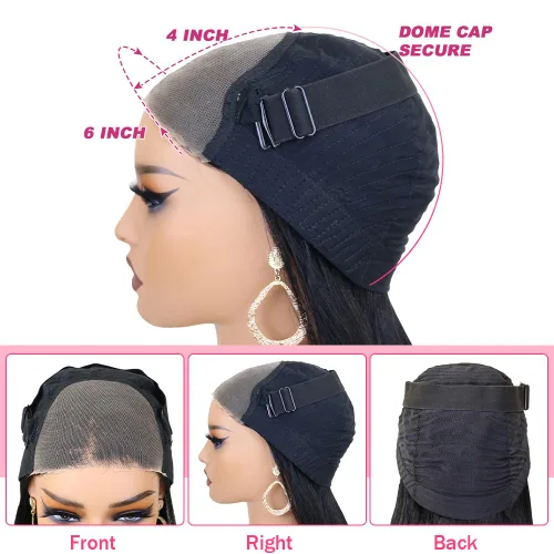 Vista 5 de Wear and Go Pelucas de cabello humano sin pegamento, precortadas con encaje HD 6x4, pelucas de cabello humano lacio con encaje frontal sin