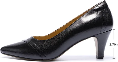 Vista 2 de Mona Flying Zapato de vestir cerrado de cuero para mujer. Tacón mediano. Puntera puntiaguda. Tacones altos para la oficina o fiestas., Negro, 9