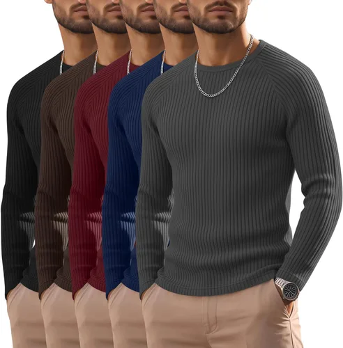 Vista 11 de Oakgarden Paquete de 5 camisas térmicas acanaladas de manga larga para Colores básicos