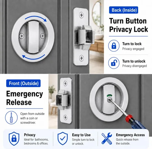 Vista 3 de Dontay Cerradura de indicadores codificados por color para puerta de bolsillo, cerradura de manijas de privacidad (cama/baño), fondo de 2-3/8 Níquel