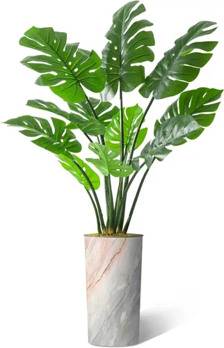 Vista 15 de Árbol artificial en macetero con efecto de granito moderno, ave del paraíso artificial de seda para decoración del hogar en interiores y exteriores