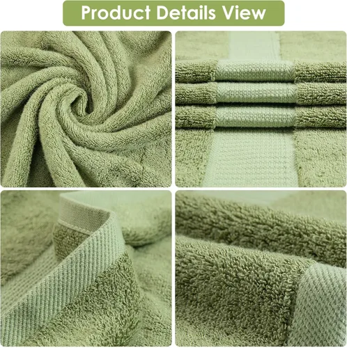 Vista 3 de Juego de toallas de baño de 3 piezas para cara y cuerpo, piel sensible, juego de toallas de lujo verde pino para adultos, estudiantes, niños