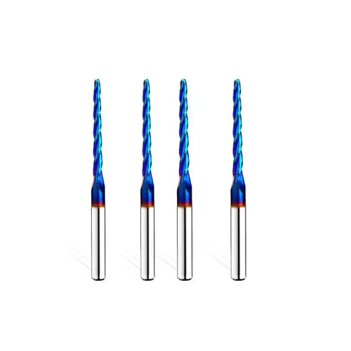 Vista 14 de Nariz esférica Cortador de fresado de extremo de 0.1 grados Fresas de enrutador CNC Herramienta de fresado en espiral con revestimiento nano azul