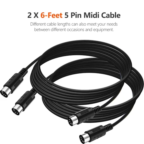 Vista 6 de Mellbree Cable MIDI de 5 pines DIN macho a macho de 6 pies, paquete de 2