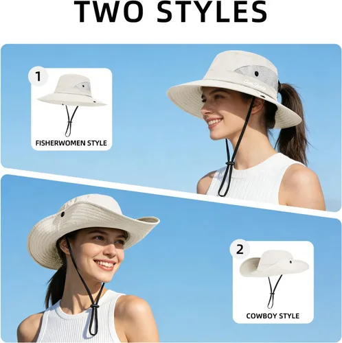Vista 23 de Rosoz Sombreros de cola de caballo para mujer, protección UV, ala ancha 1 paquete-negro