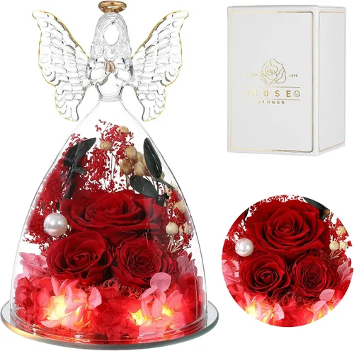Vista 11 de Ocosy Regalos de rosas para el Día de la Madre para ella, regalos de rosas grandes para mujeres, rosas reales para siempre en figuras de ángel