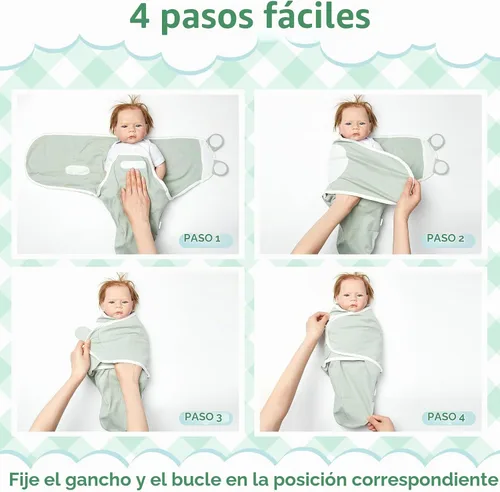 Vista 7 de Ramede Paquete de 6 mantas para envolver con sombreros para bebé, niña y niño, mantas de algodón 100%, de 0 a 3 meses, ajustable, transpirable