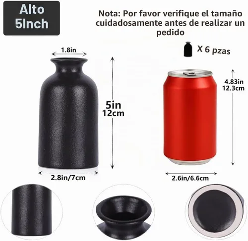 Vista 2 de Juego de 6 jarrones de cerámica negra, jarrones pequeños de 5 pulgadas para flores secas o plantas de casa, jarrones decorativos bohemios modernos