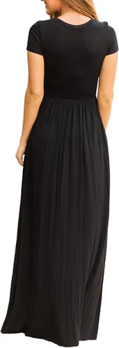 Vista 4 de VIISHOW - Vestido largo informal para mujer, maxi vestido sencillo de manga corta, con bolsillo y ajuste holgado